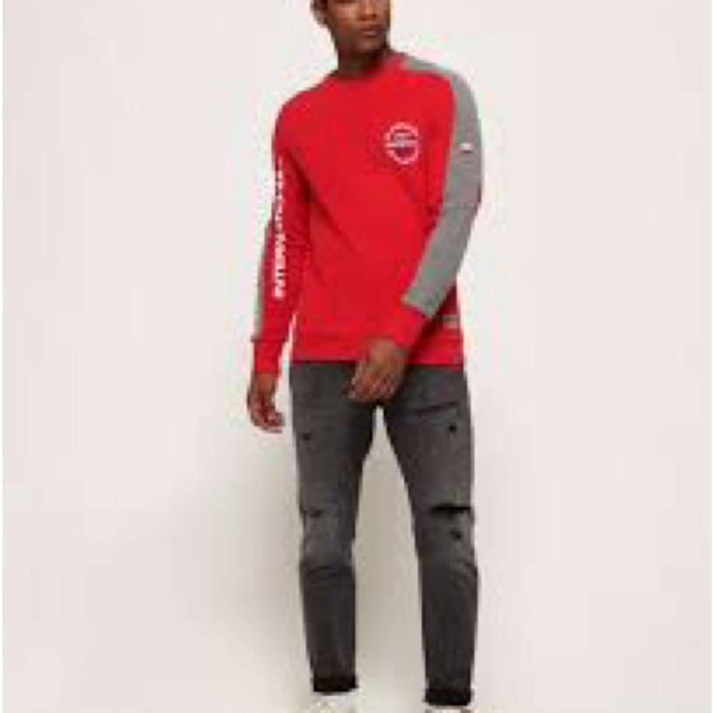 Superdry Men's Crewneck Stadium Sweatshirt Pull Over Red Gray M $75